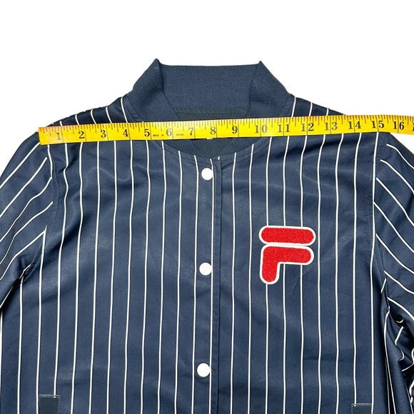 Fila | Women | Navy Blue Pinstripe Snap Button Baseball Track Jacket | Medium - Picture 3 of 9